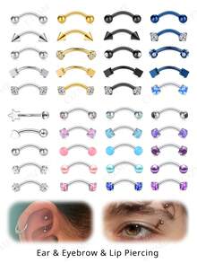 CIZME 5pcs Colorful Curved Barbell Eyebrow Rings Rook Daith Piercing Jewelry 16G Dainty Eyebrow Rings Stainless Steel Vertical Labret Lip Piercing Jewelry Rook Daith Earrings For Women Men Cool Daily Wear 8mm/10mm - Multicolor - View 1