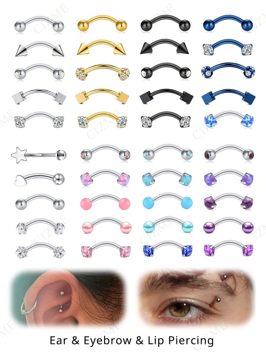 CIZME 5pcs Colorful Curved Barbell Eyebrow Rings Rook Daith Piercing Jewelry 16G Dainty Eyebrow Rings Stainless Steel Vertical Labret Lip Piercing Jewelry Rook Daith Earrings For Women Men Cool Daily Wear 8mm/10mm - Multicolor - View 1