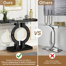 Black Crystal Inlaid Console Table, 100cm Glass Sofa Table With O‑Shaped Base For Entryway - Black - View 7
