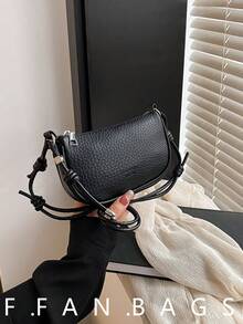 Bolso de mano mini de grano de litchi, nuevo bolso cruzado compacto de moda para mujer para uso diario, bolso pequeño - Negro - Ver 4