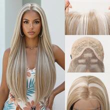 30" 13x4 Glueless Lace Front Wig, Long Ash Blonde With Highlights Long Straight Synthetic Wigs For Women, Heat Resistant Fiber For Daily Wear - 金色 - 查看 12