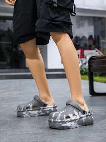 Splash Ink Platform Sandals - Fashionable Thick-Sole Hollow Out Clogs-Style Shoes - Grey - View 6