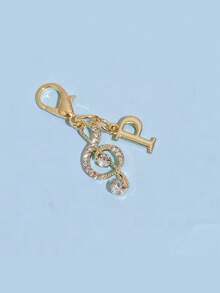 1pc Fashionable Elegant Lobster Clasp Rhinestone Music Note & Letter Shaped Keychain Pendant, Hollow Design With Embedded Rhinestones, Suitable For DIY Shoe Charms, Key Chains, Gift Packaging And Birthday/Holiday Gifts - Gold - View 12
