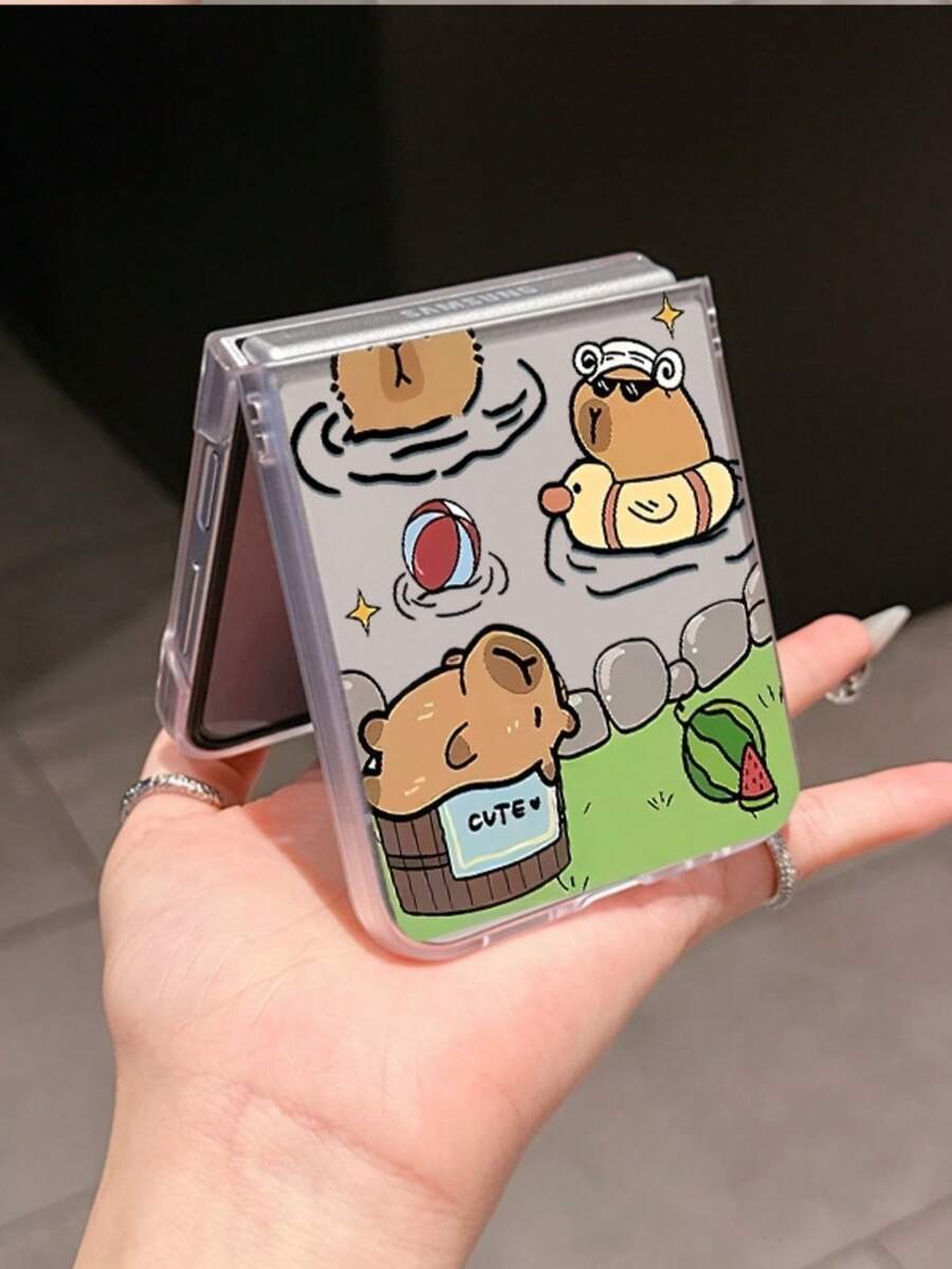 1 pieza de funda plegable para teléfono de material de PC con efecto esmerilado, con elementos decorativos de animales de capibara lindos y divertidos, que puede proteger y prevenir caídas. Compatible con Samsung Galaxy Z Flip 3/Z Flip 4/Z Flip 5/Z Flip 6/Z , Find N3 Flip, Razr 50 Ultra, Razr 60 Ultra, 60, Razr 50, MIX Flip, Galaxy Z Flip7 FE - transparente - Ver 1