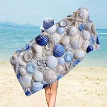 1pc Starfish & Shell Print Ultra-Soft Microfiber Beach Towel - Super Absorbent Quick Dry, Large Size, Soft & Lightweight For Travel, Pool, Beach Use (3 Size Options), Fast Drying Material, Ideal For Outdoor Enthusiasts - 4 - View 2