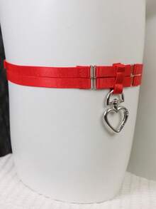 1PC Red Double Layer Thigh Garter With Heart Lock Charm – Y2K E-Girl Body Jewelry For Festival & Nightwear - Red - View 7