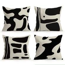 4pcs Minimalist Abstract Pattern 4-Piece Set, Single-Sided Printed Throw Pillow Covers For Living Room Sofa Bedroom, Includes Peach Velvet Pillow Covers Only (No Inserts) - Multicolor - View 1