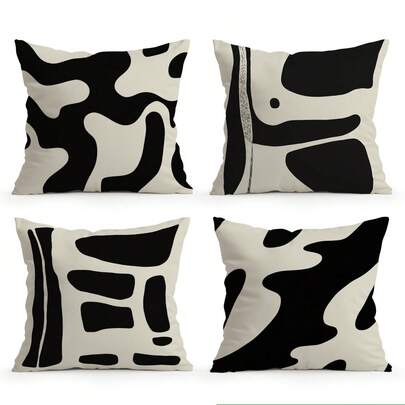 4件套极简抽象图案单面印花抱枕套，适用于客厅、沙发、卧室，仅包含桃色天鹅绒抱枕套（不含枕芯）