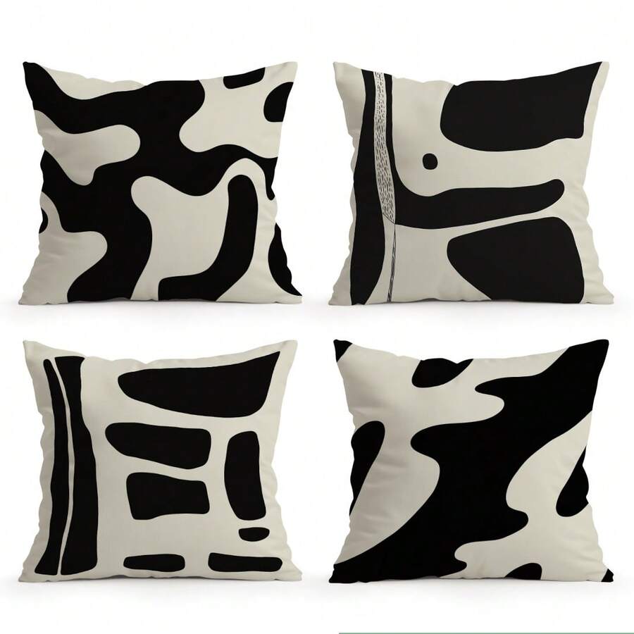 4pcs Minimalist Abstract Pattern 4-Piece Set, Single-Sided Printed Throw Pillow Covers For Living Room Sofa Bedroom, Includes Peach Velvet Pillow Covers Only (No Inserts) - Multicolor - View 1