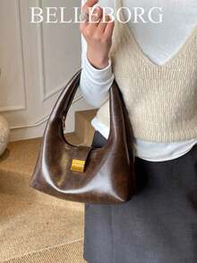 大容量柔软简约多功能女士腋下单肩包 - 咖啡 - 查看 2