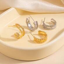 1 Pair Retro Luxury Earrings, Copper Zirconia Stud Earrings, Niche Design Elegant Versatile Elegant Earrings - Multicolor - View 3