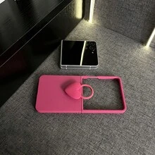 極簡奢華粉色手機殼，附心形環形支架，適用於 Galaxy ZFlip7 Z Flip6 ZFlip 5 背蓋，兼容 手機殼 - 玫紅色 - 查看 11