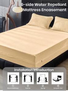 1 tấm bọc nệm chống thấm nước 6 mặt có khóa kéo, phù hợp với nệm dày 9-12 inch cho các cỡ Twin, Full, Queen, King, thoáng khí và không gây tiếng ồn, có thể giặt máy, không gây dị ứng, chất lượng cao, quà tặng gia đình lý tưởng, món quà ngày lễ hoàn hảo - Màu be (ga trải giường cao 25cm) - Xem 5