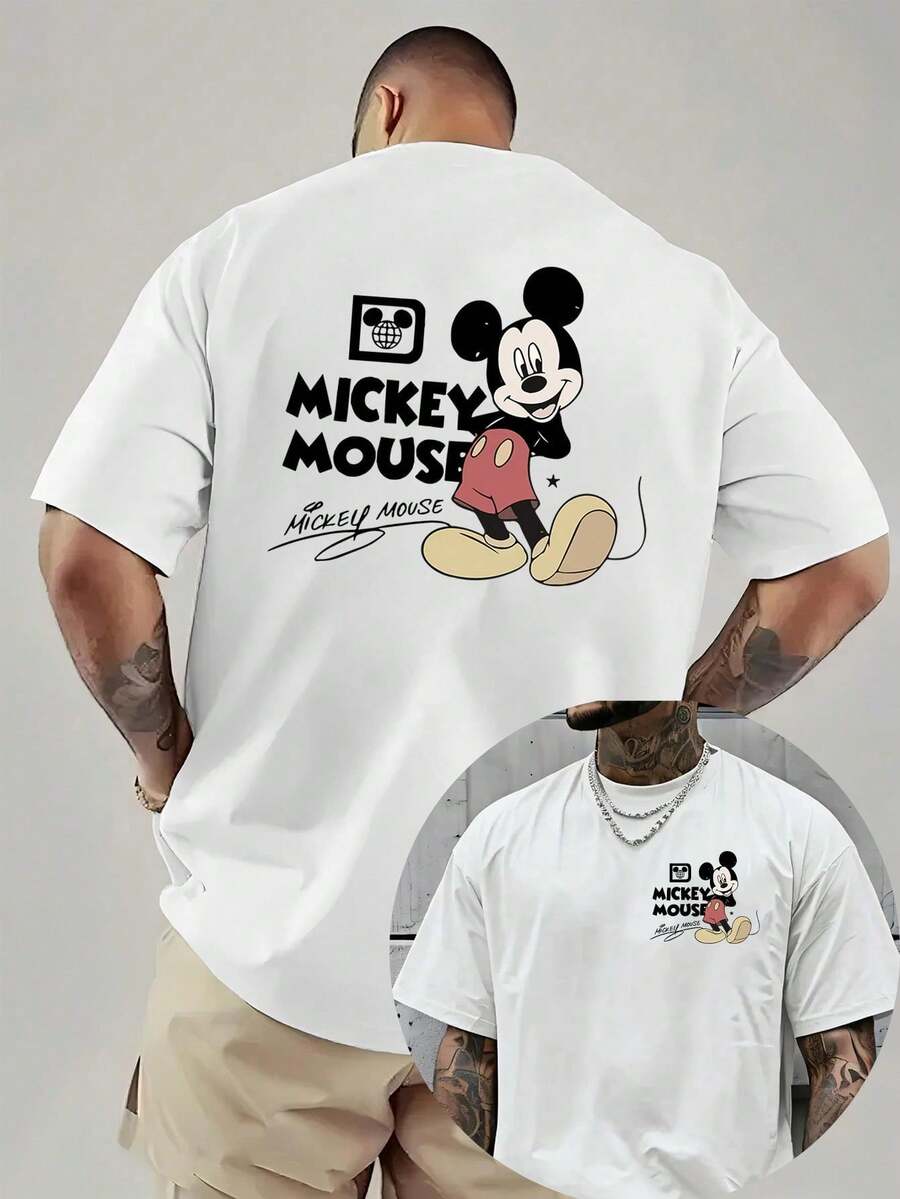 Disney Official Licensed Mickey Mouse 1928 Signature Retro Print 220g Cotton Crew Neck Unisex Tee - 白色 - 查看 1