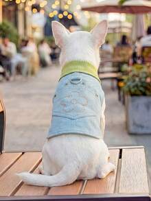 PETCIRCLE 1 bộ quần áo cho thú cưng, kiểu dáng Châu Âu & Mỹ, phù hợp cho chó nhỏ và chó con, áo khoác ngoài có túi họa tiết hoa dễ thương, thoải mái và thời trang. - Màu xanh lam - Xem 2