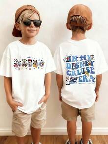 Disney Mouse, Maritime Element Cartoon Print, Casual And Simple Short Sleeved T-Shirt, Suitable For Spring And Summer Seasons, Suitable For Boys And Girls To Wear. Festival Gift - White - View 1