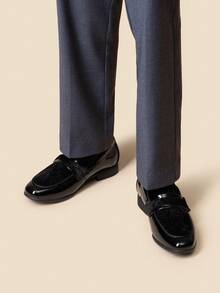 Boys Dress Shoes Slip-On Loafers Tuxedo Patent Classic Velvet Shoes(Runs Small, Please Order One Size Up) - màu đen - Xem 4