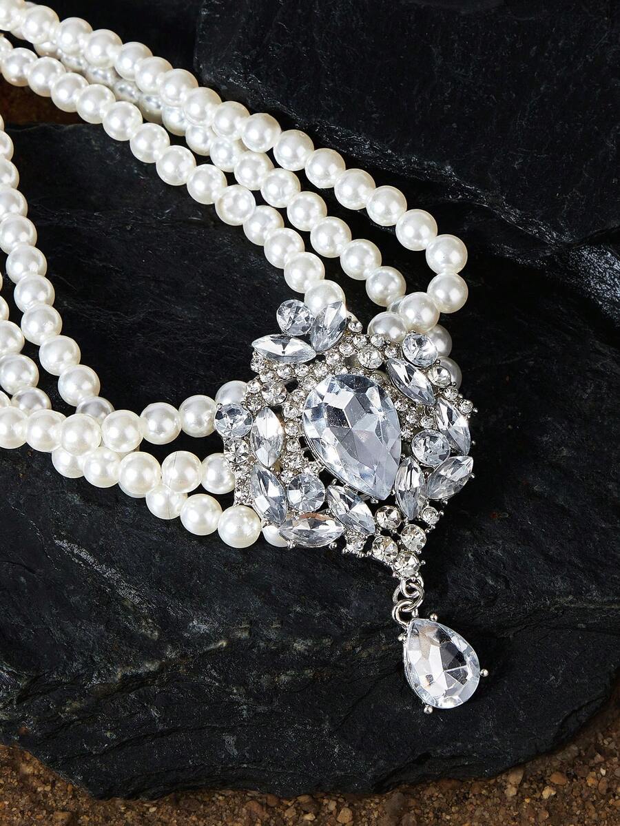 Opalesca 1pc Delicate Pearl Necklace, Retro Palace Style Choker - A Necklace - View 1