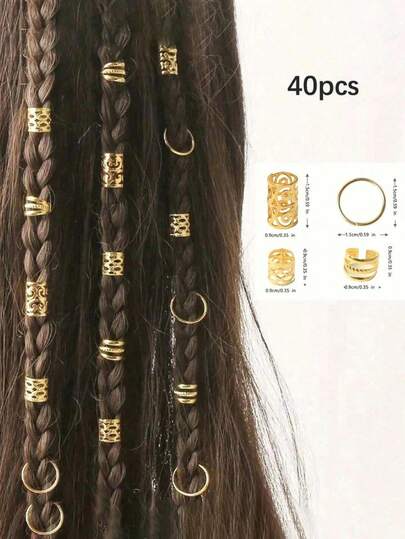40pcs Gold Wavy Hair Scrunchies, Hollow Alloy Braided Punk Style Hair Ties, Girls Hair Accessories, Gold Hair Decor, School Supplies, Gift, Hair Ornaments, Headpiece