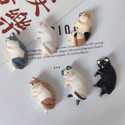 2pcs/Set Cartoon Sleeping Cat Magnet Fridge Stickers, Japanese Pet Fridge Door Decor, Lazy Design Soft Texture, Suitable For Kitchen Fridge, Entryway Iron Door, Office Whiteboard, Adding Cute And Healing Atmosphere (Random Style)