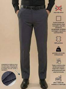 pthirillo Calça Social Masculina Slim Fit Executiva Tecido Poliéster Clássico Formal com Barra em acabamento em overloque - Cinza Escuro - Visão 4