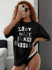 Oversized Play Some Fckn Riddim T-Shirt|Hard Style|Dubstep|Rave Shirt|Festival Shirt|EDM|Music Festival Shirt|Graphic Tee|Lost Lands|Head Banger - màu đen - Xem 2