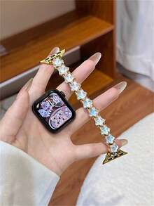 Compatible With Apple Watch Girly Dreamy Star Elastic Strap For Ultra/SE 2/SE 1/Series 11/10/9/8/7/6/5/4/3/2/1, 38/40/41/42/44/45/46/49mm - Mint Green - View 2