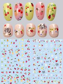 2件組 3D 春季美甲貼紙 可愛蜜蜂、瓢蟲、草莓、櫻花花卉 自黏式美甲貼花 卡哇伊春季美甲裝飾配件 - 彩色 - 查看 10