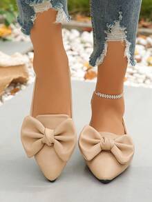 大码舒适软底尖头蝴蝶结女士平底套脚鞋，杏色芭蕾舞鞋，优雅女士鞋，适合春夏日常、通勤、办公、休闲等场合，百搭舒适，软底设计，母亲节礼物 - 杏色 - 查看 6