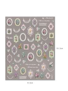2pcs Vintage Floral Frame Nail Stickers, Delicate Summer Flower Nail Art Stickers, Music Festival Makeup Style, Dopamine Print 5D Self-Adhesive Nail Design, Suitable For Acrylic Nails, Women & Girls Manicure, Holiday Gift, DIY, Y2K - Multicolor - View 8
