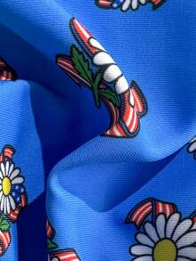 Women's Summer Beach Floral Print Halter Neck Tie Bikini Top And Triangle Bottom Two-Piece Swimwear Set - Blue - View 5