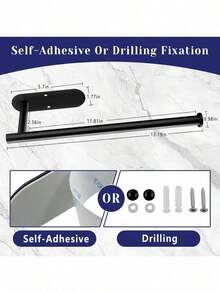 Self-Adhesive & Drillable Paper Towel Holder, Stainless Steel Towel Rack With Anti-Drop Design, Wall Mounted Roll Holder For Kitchen & Bathroom - Black - View 4