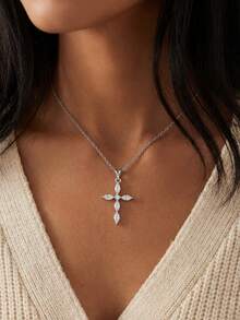 1 Pc Cross Necklace S925 Sterling Silver Casual Ladies Mother's Day Fine Jewelry Gift Women's Daily Wear - Cross Necklace - View 3