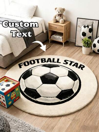 1pc Personalized Football Name Carpet - Customized Name Football Faux Wool Carpet, Soft Sports Kids Room Decor, Non-Slip Rug, Athlete Gift, Suitable For Birthday, Game Room, Sports Party, Holidays