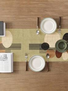 1pc Faux Linen Bohemian Style Table Runner, Modern Living Room Dining Mat, Rectangular Tablecloth, Washable, Suitable For Kitchen, Dining Table, Party, Wedding Decoration, Entryway, Family Gathering, Coffee Table - Khaki - View 3