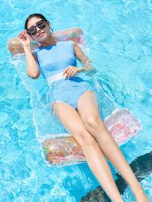 1pc Inflatable Float Bed, Sequin, Mesh Design, Floral Element, Portable & Foldable, Suitable For Beach, Water, Pool, Summer Party, Inflatable Water Float, Inflator Pump Sold Separately - Sequined Flower Floating Bed - View 3