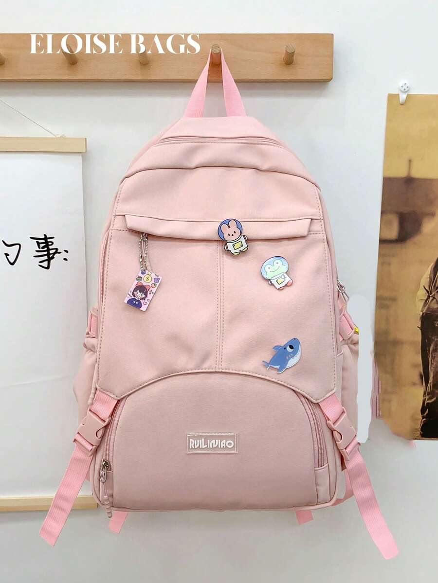 Mochila clásica con diseño de distintivo con estampado de letra - Rosa - Ver 1