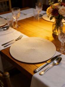 1/4/6/12pcs Bohemian Style Placemats, Minimalist Woven Round Coasters, Tabletop Decor, Home Party Table Decoration - Ivory - View 7