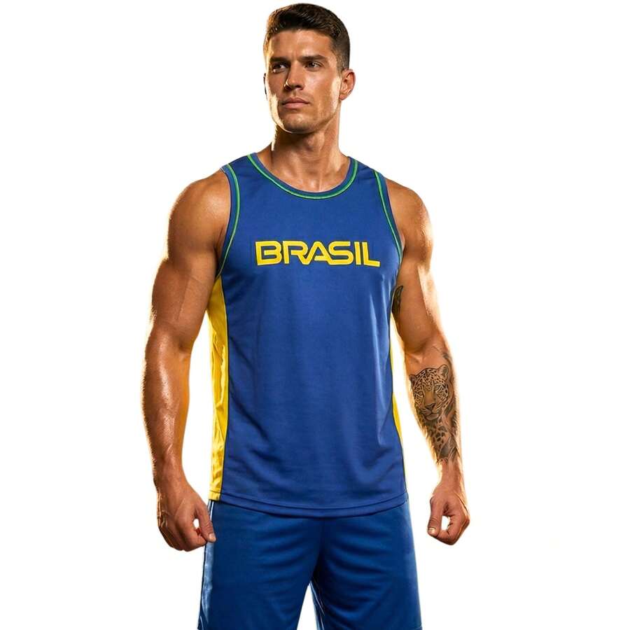 Brazil World Cup 2026 Sports Tank Top - Lightweight And Comfortable For Gym, Training, Weightlifting And Running - Biru - View 1