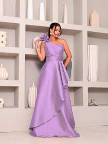 Long Dress With Flower For Graduation, Party, Wedding, Evening. - Lilac Purple - View 1