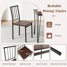 COSTWAY 5-Piece Dining Table Set For Small Space, Kitchen Table Set For 4, Dining Room Table & 4 Chairs With Metal Frame, Rustic Dining Set For Home Restaurant, Walnut - بني - مشاهدة 8