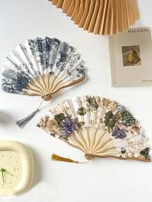 Folding Bamboo Fan For Girls With Tassel & Flowers, Chinese Traditional Costume Dance Prop Vintage,Girls' Bamboo Folding China-Chic Small Fan Tassel Flower Props Costume Ancient Costumedance Bamboo Fan,Elegant, Comfortable And Gorgeous Style,Photography Props Can Be Carried And Folded With You In Summer,For Weddings,Gift,Wedding Parties,For Parties, Proms, Outings - A - 查看 4