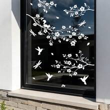 1/2pcs White Floral Branch & Hummingbird Silhouette Static Cling Window Sticker, Removable Glass Decal For Sliding Door, Living Room Home Decor - Branches - View 1