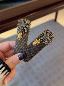 1个女士水钻装饰发夹，复古金属杆一体式发夹，少女刘海夹，水钻向日葵金属杆侧夹，百搭通勤发饰 - 彩色 - 查看 5