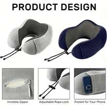 1 almohada de viaje de rebote lento, almohada de apoyo para el cuello con reposacabezas en forma de U, almohada para siesta, almohada de avión de viaje para avión de viaje de oficina - Negro - Ver 7