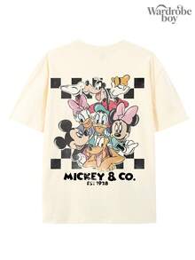 Disney Cartoon Pattern Printed T-Shirt,Men's Double-Sided Cartoon Pattern Featuring The Classic  Mouse And Friends T-Shirt,Unisex,High-Quality Pure Cotton T-Shirt,Suitable For All Seasons, Comfortable And Breathable| Exquisite Design | The Best Choice For Giving Gifts - Màu be - Xem 2