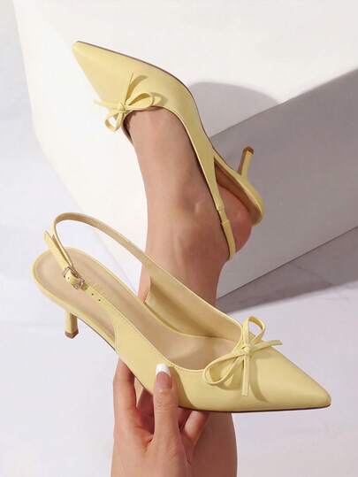 Women's Pumps Classic Comfort Low-Heel Slingback Pumps Pointed-Toe Kitten Heels For Wedding & Party Dress Shoes