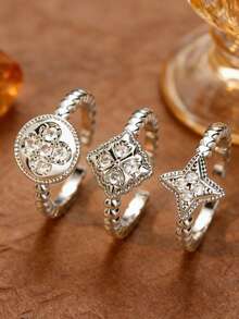 1 chiếc nhẫn hình hoa cỏ ba lá đang thịnh hành, thiết kế độc đáo theo phong cách Hàn Quốc trên , đính đá lấp lánh, đa năng. - nhẫn - Xem 1