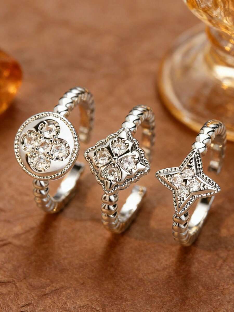 1 chiếc nhẫn hình hoa cỏ ba lá đang thịnh hành, thiết kế độc đáo theo phong cách Hàn Quốc trên , đính đá lấp lánh, đa năng. - nhẫn - Xem 1