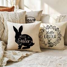 4PCS Happy Easter Pillowcase Black And White Buffalo Check Farmhouse Style Square Pillowcase Easter Bunny/Easter Egg Spring Cushion Cover Single-Sided, Pillow Not Included - Black - View 7